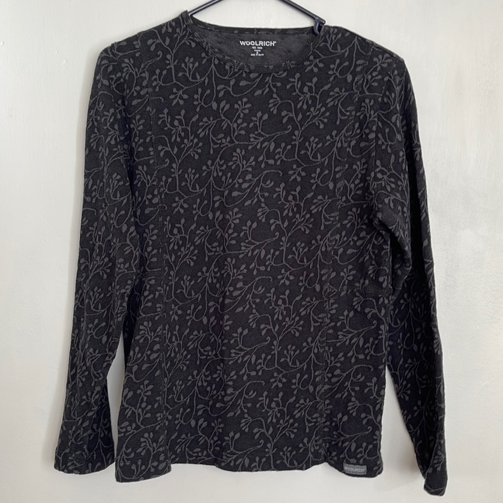 Woolrich 100% Cotton Dark Gray Floral Print Long Sleeve Top